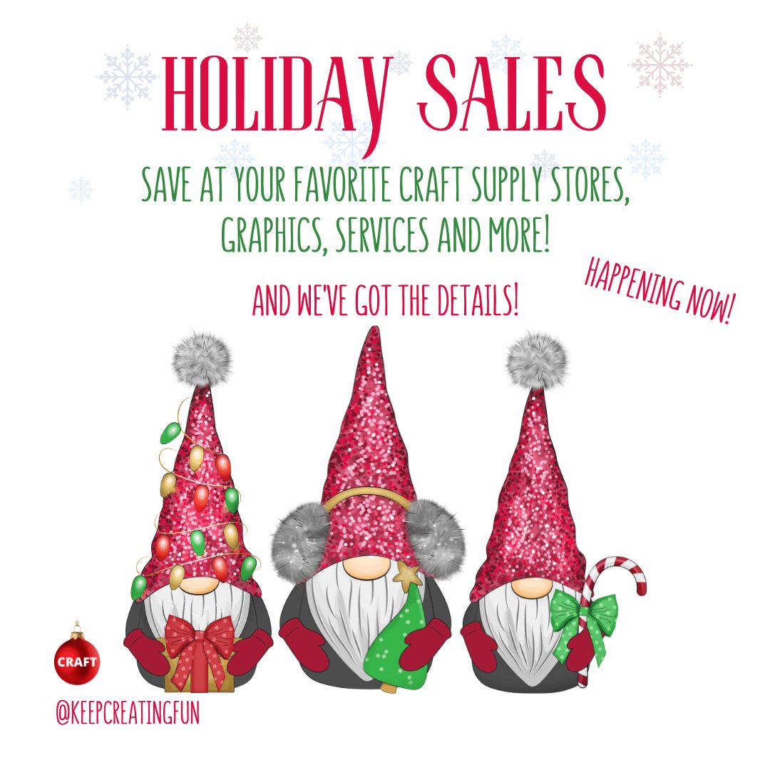 pink and white holiday sales banner with gnomes