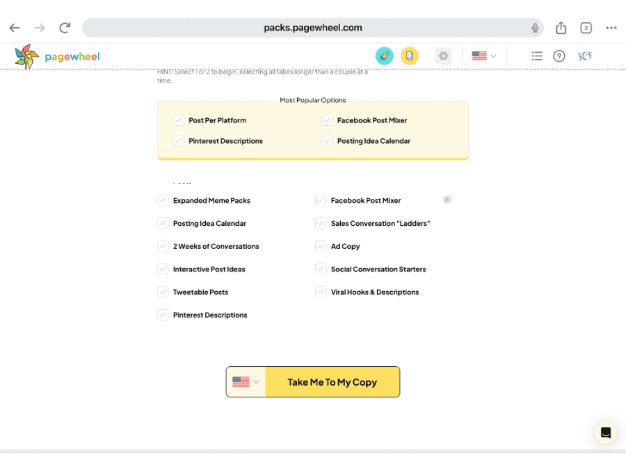 Pagewheel features screenshot