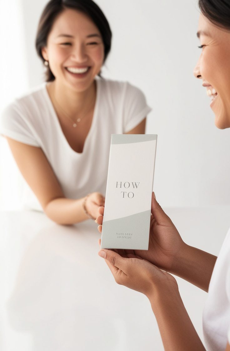 Image of a handmade seller handing a how to guide to a happy customer.